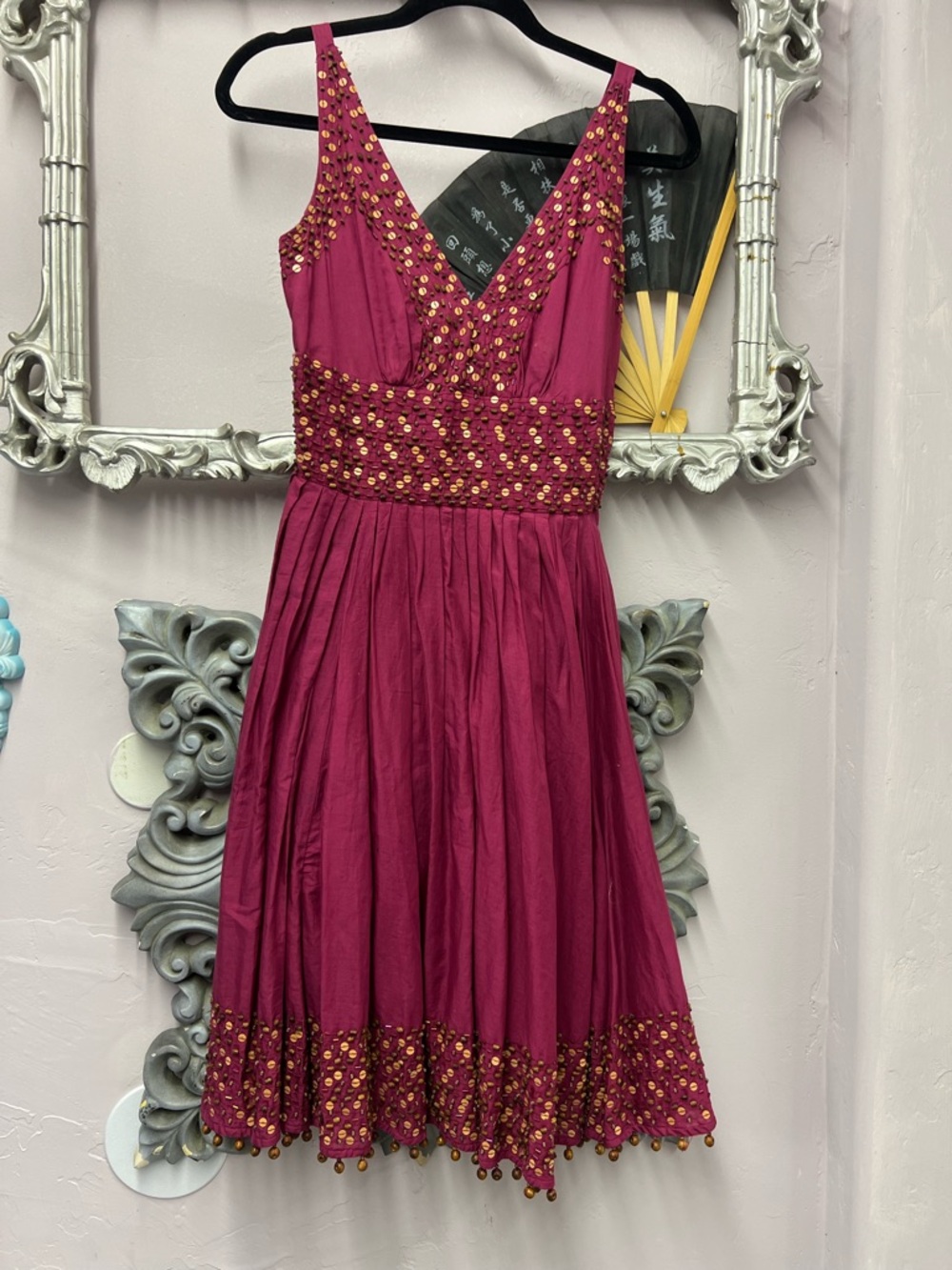 Tracy Reese Fuchsia Sequin-Embellished V-Neck Mini Dress